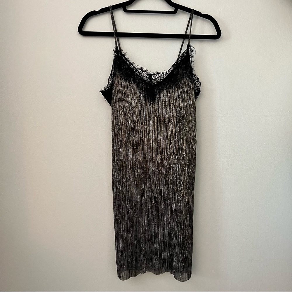 Shimmery Disco Mini Dress with Black Lace